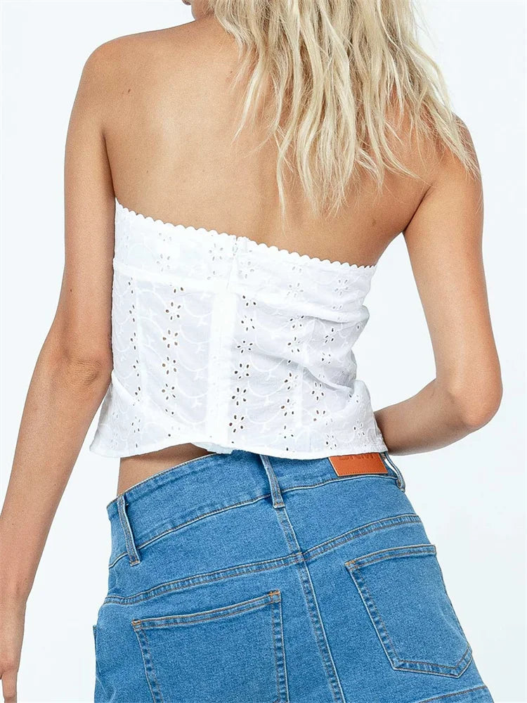 ALIA – BANDEAU-TOP AUS SPITZE IN WEISS, SCHWARZ & GELB