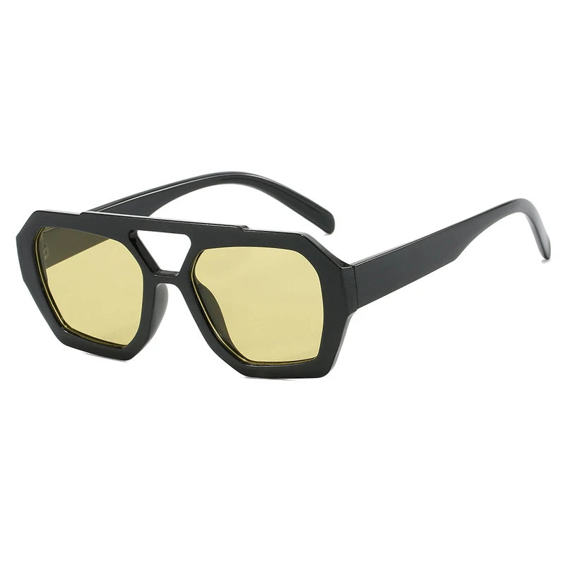 Variant image for Vintage Square Sunglasses for Women Men Thick Frame Double Bridges Eyewear Female Fashion Chic Polygon Sun Glasses Leopard Blue-5