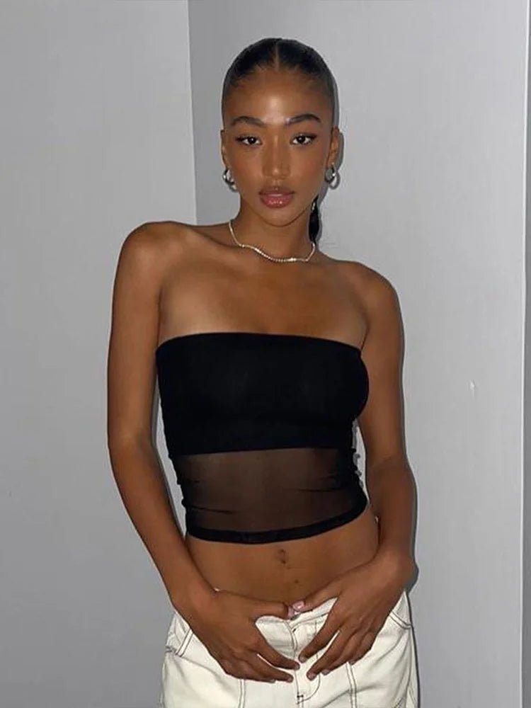 NOVA – SCHWARZES MESH BANDEAU TOP
