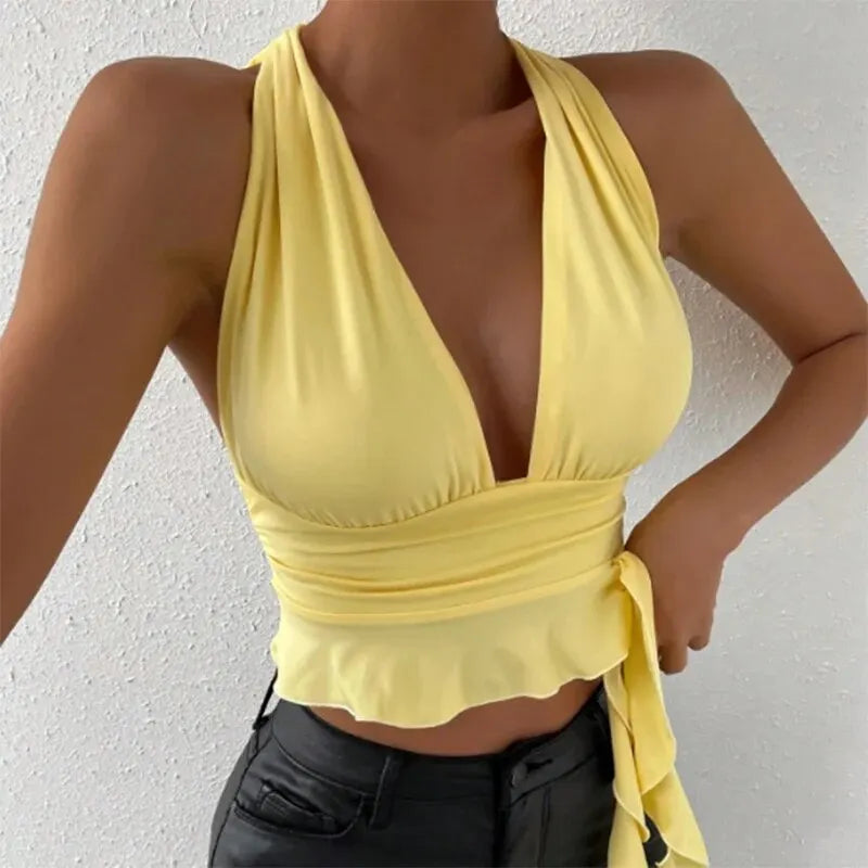 Damen Oberteil Schwarz Größe M Polyester Plissiert Mit Tiefem V-Ausschnitt-5
