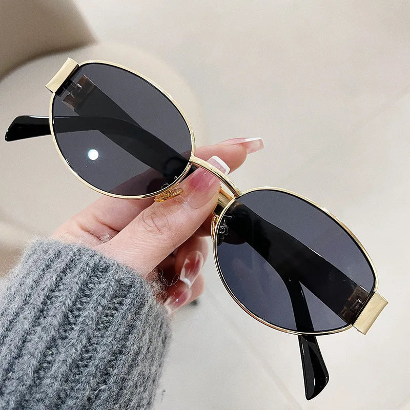 Variant image for Fashion Oval Sunglasses Women Retro Trend Outdoor Metal Sun Glasses High Quality Classic Men Luxury Brand Eyewear UV400 Goggles-2
