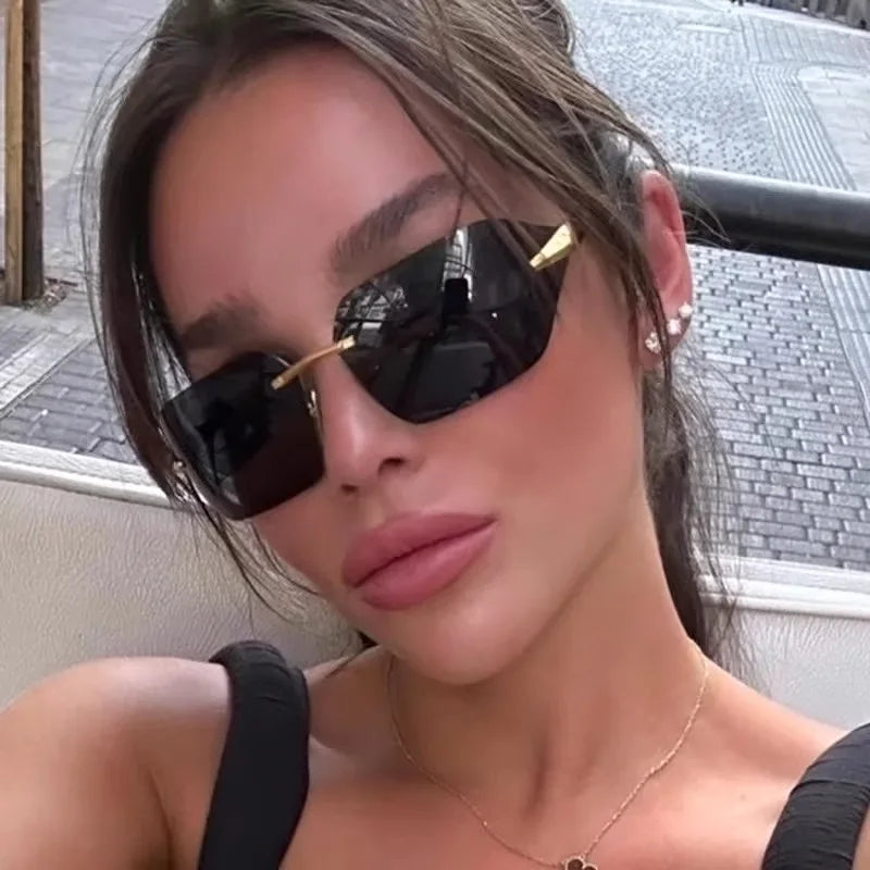 SORAYA SONNENBRILLE – UNISEX-SONNENBRILLE RAHMENLOS SCHWARZ AUS METALL MIT UV-SCHUTZ