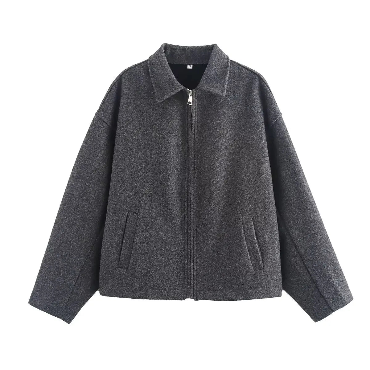 Variant image for Autumn and winter fashion lapel long-sleeved zipper woolen coat 2024 European and American loose casual jacket-1