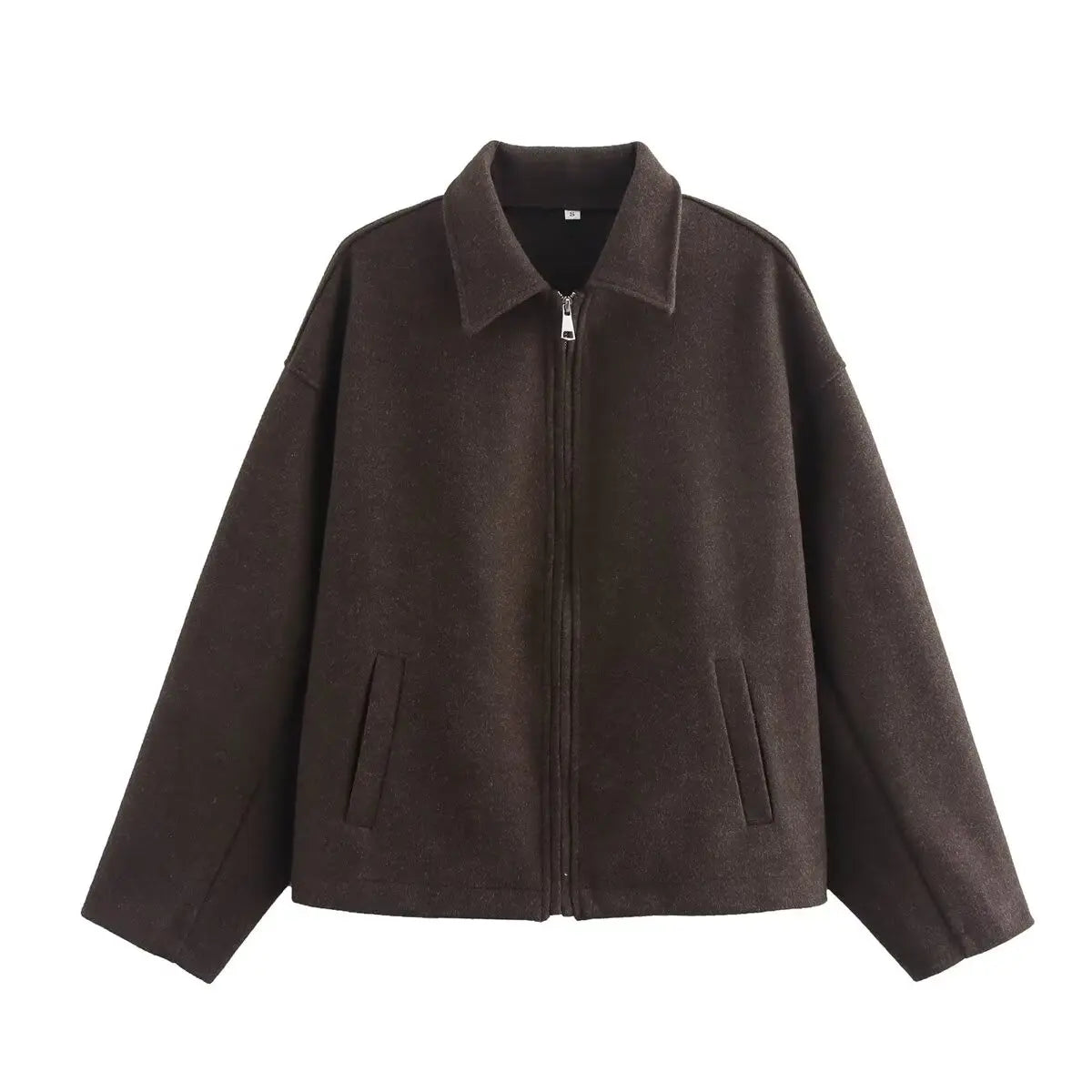 Variant image for Autumn and winter fashion lapel long-sleeved zipper woolen coat 2024 European and American loose casual jacket-3
