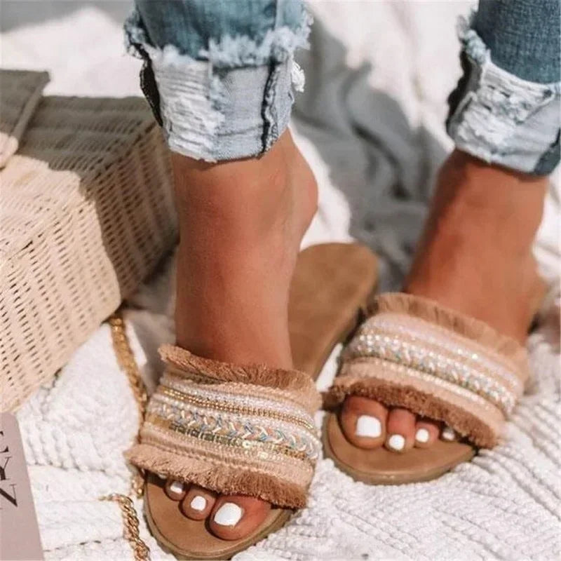 Variant image for Damen Sandalen Beige Größe 38 Leder Flach Sommerschuhe-1