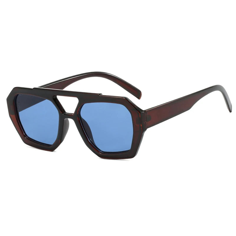 Variant image for Vintage Square Sunglasses for Women Men Thick Frame Double Bridges Eyewear Female Fashion Chic Polygon Sun Glasses Leopard Blue-6