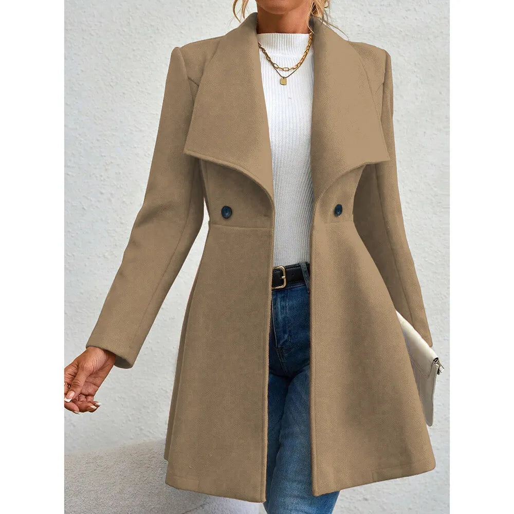 Variant image for Mia Muse Women's Coats Winter Solid Color Long Sleeve Lapel Button-Up Work Coats New Year Red Valentine's Day Gift Outerwears-4