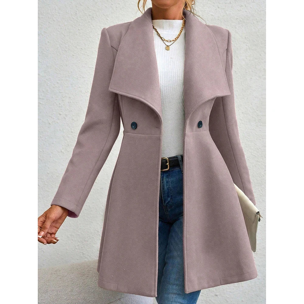 Mia Muse Women's Coats Winter Solid Color Long Sleeve Lapel Button-Up Work Coats New Year Red Valentine's Day Gift Outerwears-1