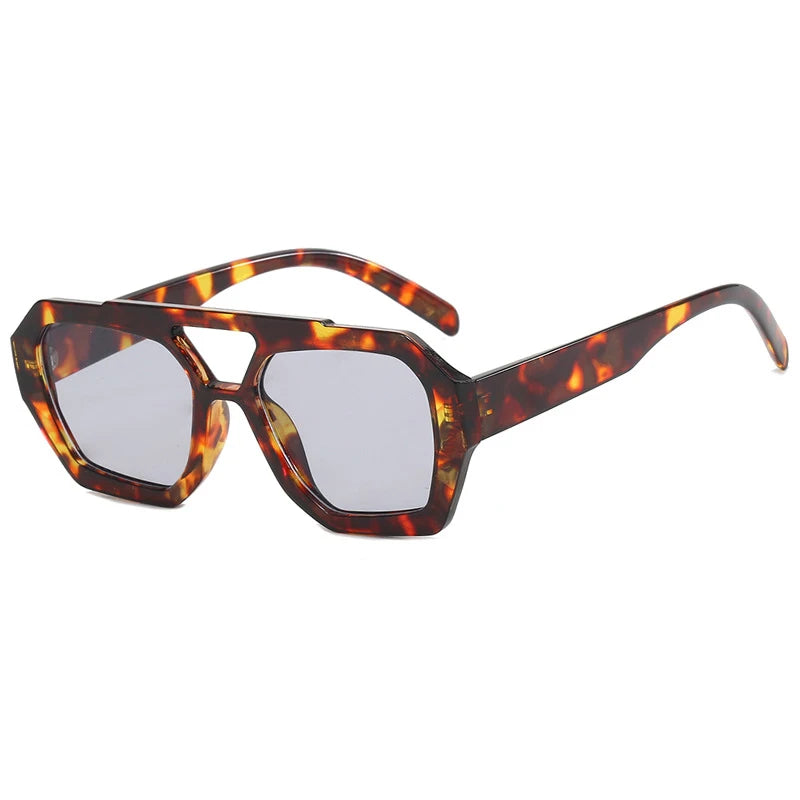 Variant image for Vintage Square Sunglasses for Women Men Thick Frame Double Bridges Eyewear Female Fashion Chic Polygon Sun Glasses Leopard Blue-7