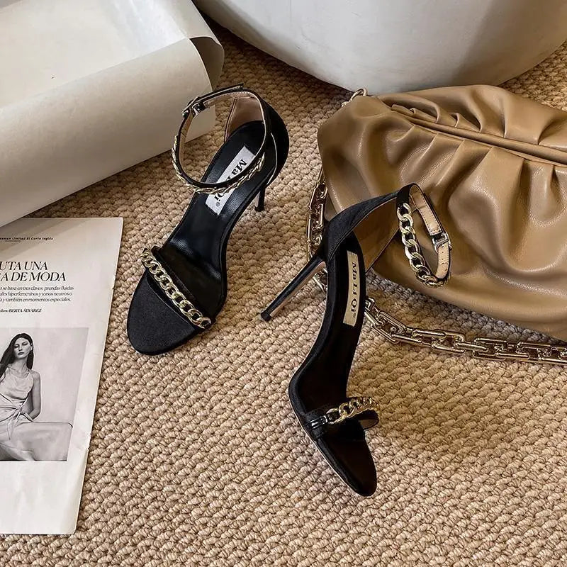 Variant image for Damen Sandalen Schwarz Größe 38 Leder Hoher Absatz Elegant-1