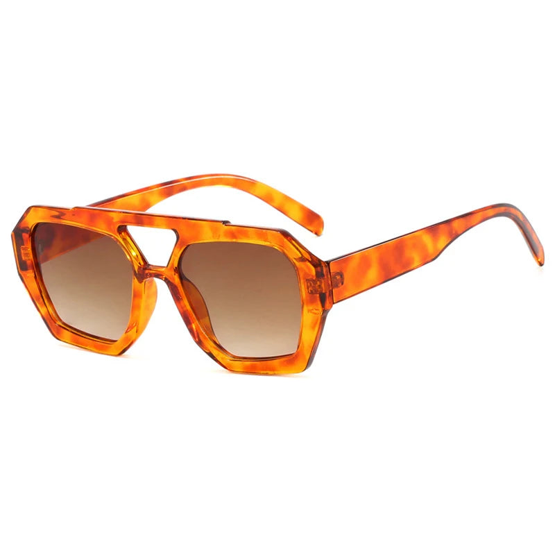 Variant image for Vintage Square Sunglasses for Women Men Thick Frame Double Bridges Eyewear Female Fashion Chic Polygon Sun Glasses Leopard Blue-3