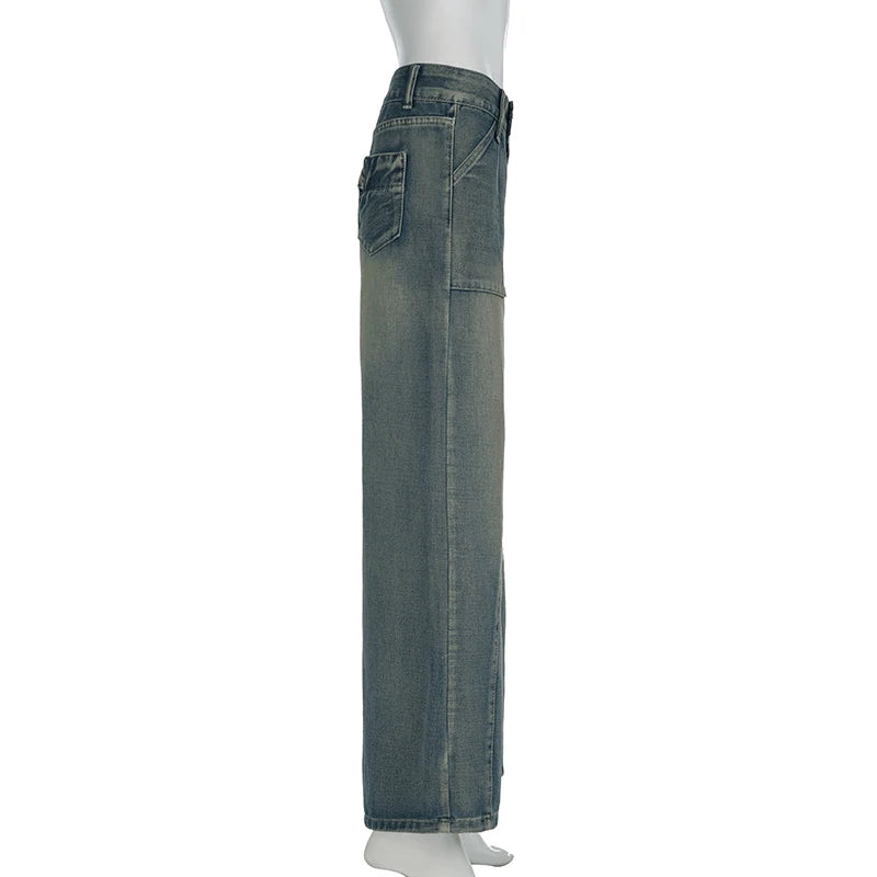 VERONA WIDE-LEG-JEANS MIT DOPPELKNOPF UND USED-WASH
