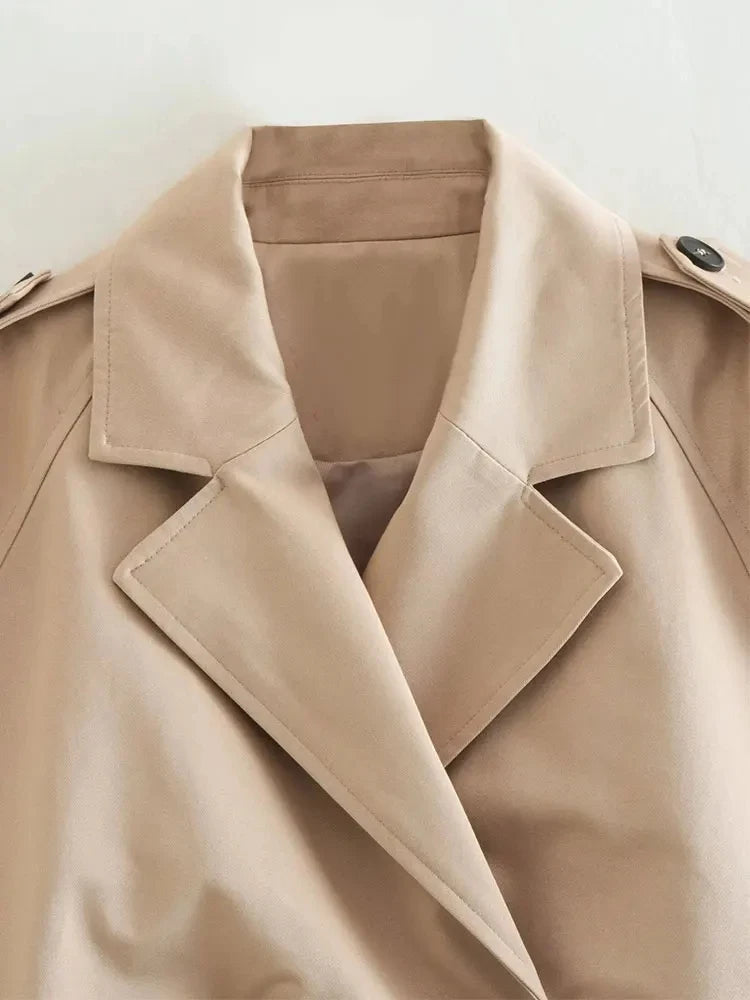 2024 Belt Cropped Trench Spring Jacket Women Vintage Streetwear Double Breasted Long Sleeve Top Female Coat Outfits-6