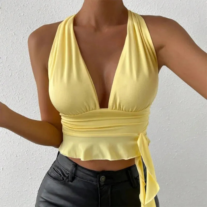 Damen Oberteil Schwarz Größe M Polyester Plissiert Mit Tiefem V-Ausschnitt-2