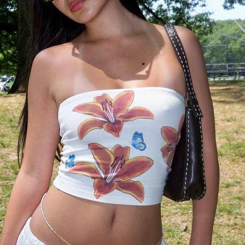 ASHLEY – FLORALES BANDEAU-TOP IN SOMMERLICHEN TÖNEN