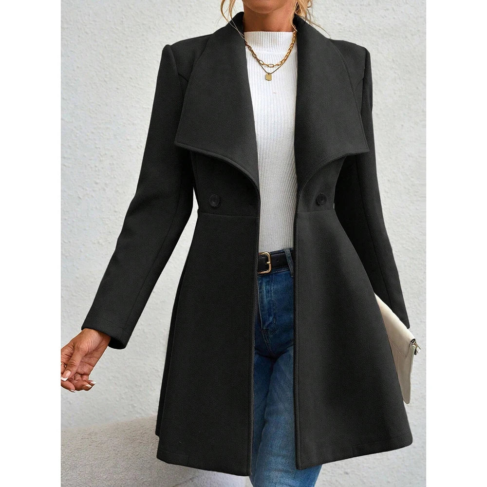 Variant image for Mia Muse Women's Coats Winter Solid Color Long Sleeve Lapel Button-Up Work Coats New Year Red Valentine's Day Gift Outerwears-3