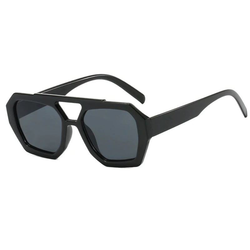Variant image for Vintage Square Sunglasses for Women Men Thick Frame Double Bridges Eyewear Female Fashion Chic Polygon Sun Glasses Leopard Blue-4