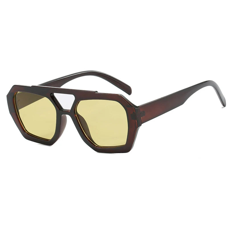 Vintage Square Sunglasses for Women Men Thick Frame Double Bridges Eyewear Female Fashion Chic Polygon Sun Glasses Leopard Blue-1