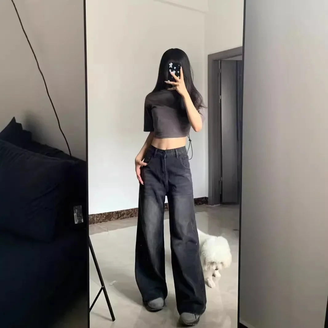MAEBEL HIGH WAIST SCHLAGHOSE MIT WEITEM BEIN IN SCHWARZ