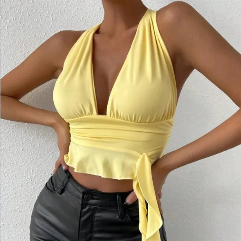 Damen Oberteil Schwarz Größe M Polyester Plissiert Mit Tiefem V-Ausschnitt-1