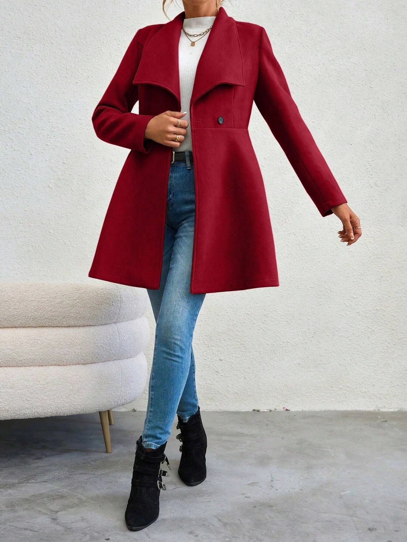 Mia Muse Women's Coats Winter Solid Color Long Sleeve Lapel Button-Up Work Coats New Year Red Valentine's Day Gift Outerwears-6
