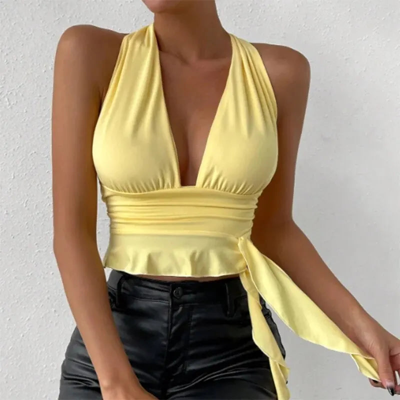 Damen Oberteil Schwarz Größe M Polyester Plissiert Mit Tiefem V-Ausschnitt-4