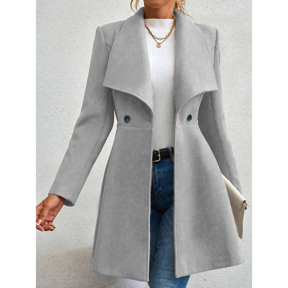 Variant image for Mia Muse Women's Coats Winter Solid Color Long Sleeve Lapel Button-Up Work Coats New Year Red Valentine's Day Gift Outerwears-5