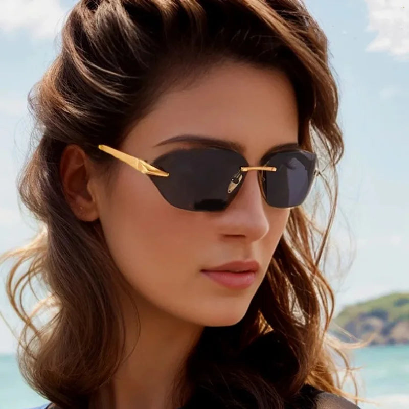 SORAYA SONNENBRILLE – UNISEX-SONNENBRILLE RAHMENLOS SCHWARZ AUS METALL MIT UV-SCHUTZ