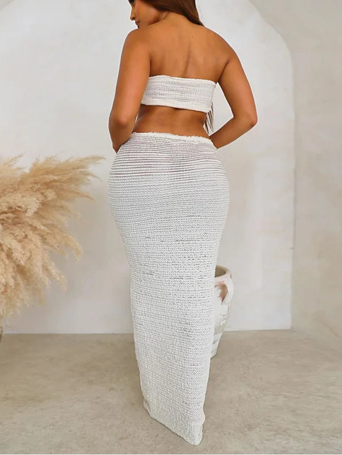 SisterLinda Sexy Elegant 2Piece Set Women Ärmellose Kreuzhülte Brust trägerloses Top+Verband Röcke Urlaubsfürchtig Clubwear 1