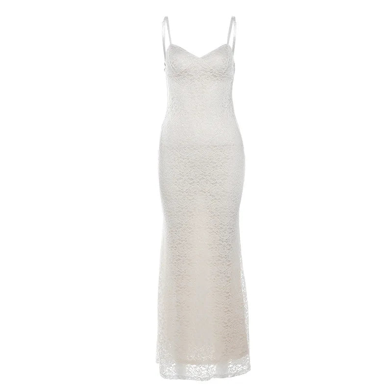 Spitzenperspektive Low geschnittene Slim Sling Women Kleid 2024 Neue V -Hals -Wrap -Hüfte transparent lange Kleiderparty sexy Club Abendkleid 6