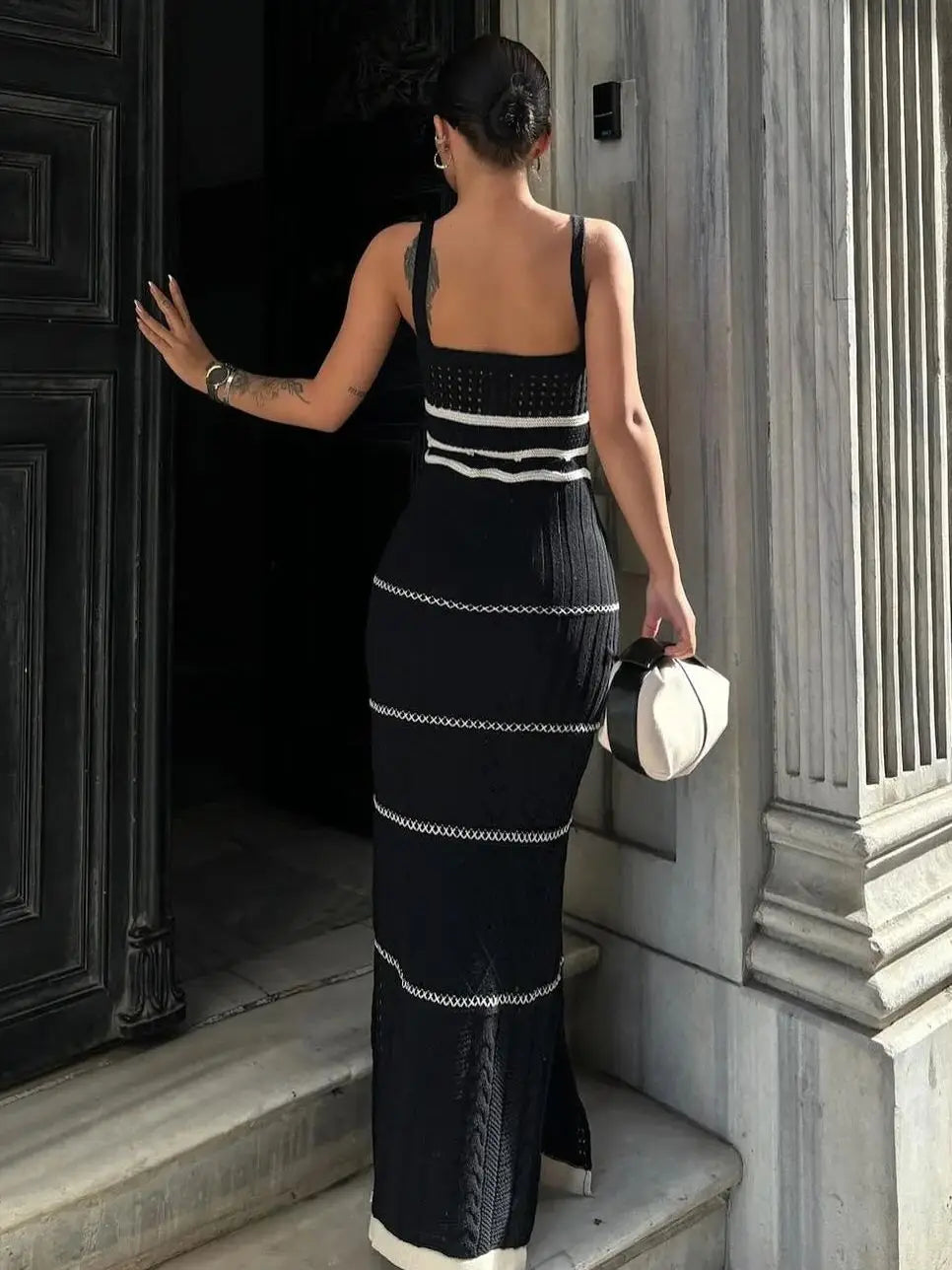 Striped Elegant Strick Häkelkleid Frauen 2025 Sommer Strand 4