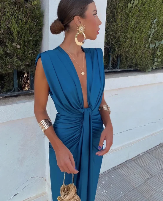 VALERIA KLEID – ELEGANTES DRAPIERTES MAXIKLEID MIT TIEFER TAILLE
