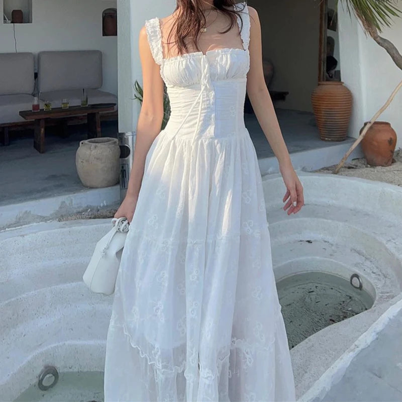 Während des Temperaments sexy Rückenless Maxi Kleider Hollow Out Mesh Riched Halfter lange Kleider eleganter Frauen Sommer für 2024 Vestidos 0