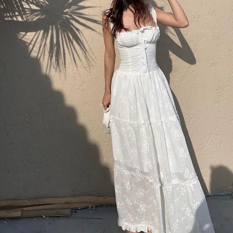 Während des Temperaments sexy Rückenless Maxi Kleider Hollow Out Mesh Riched Halfter lange Kleider eleganter Frauen Sommer für 2024 Vestidos 1