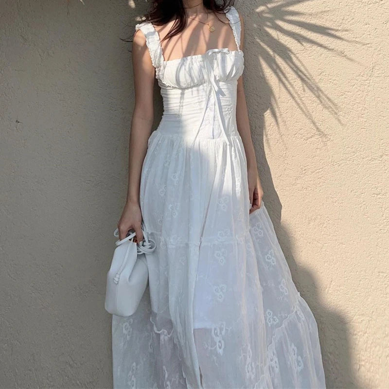 Während des Temperaments sexy Rückenless Maxi Kleider Hollow Out Mesh Riched Halfter lange Kleider eleganter Frauen Sommer für 2024 Vestidos 3