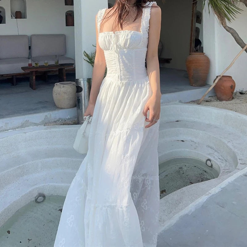 Während des Temperaments sexy Rückenless Maxi Kleider Hollow Out Mesh Riched Halfter lange Kleider eleganter Frauen Sommer für 2024 Vestidos 5