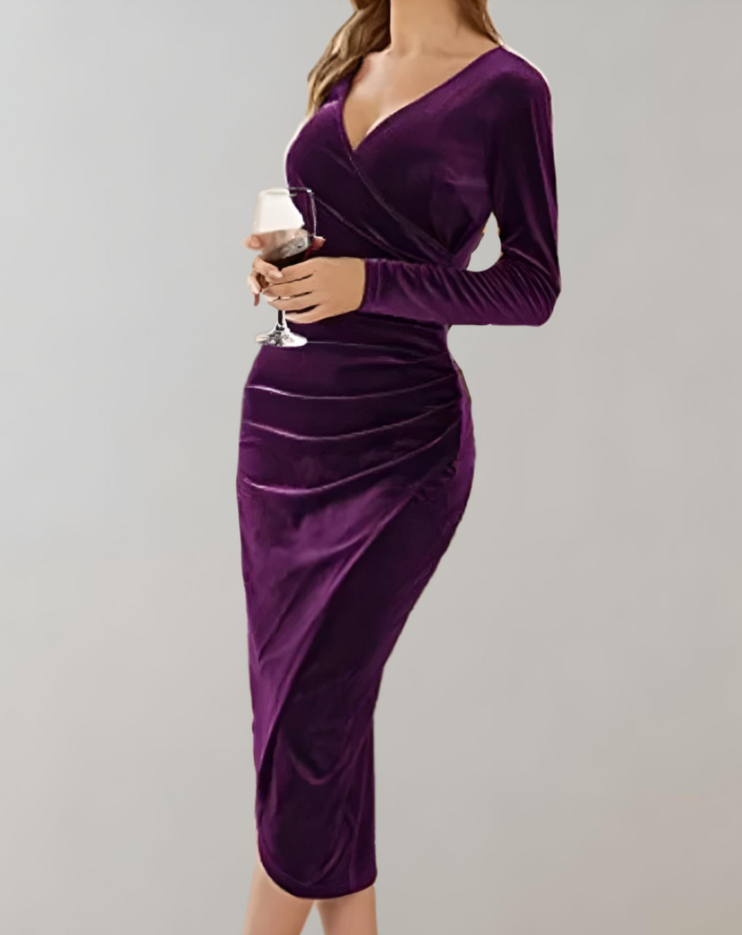 ZARIAH VELVET DRESS – SAMT-WICKELKLEID MIT LANGEN ÄRMELN UND RÜSCHEN