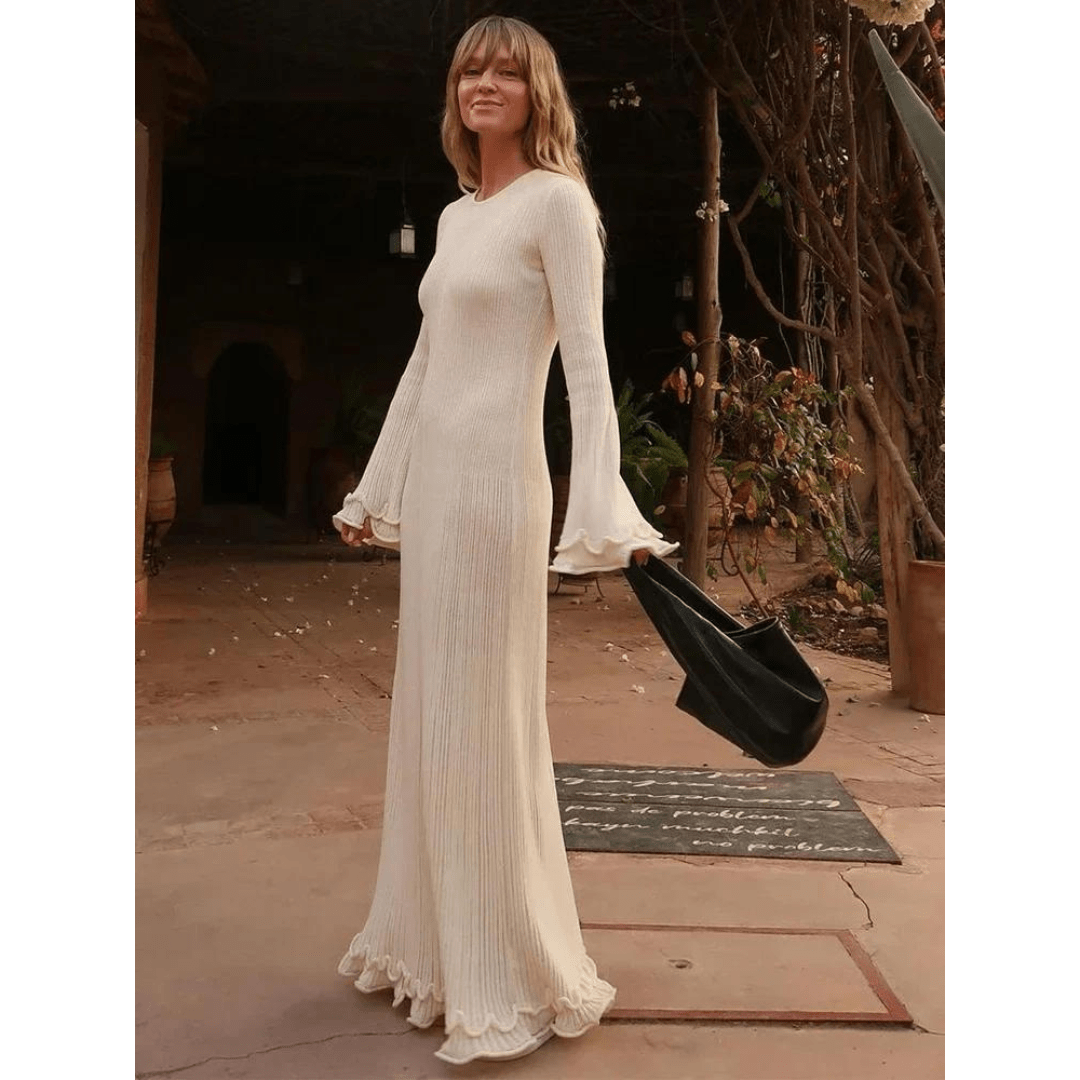 ELLASANDRA | LANGÄRMELIGES MAXIKLEID MIT RÜSCHENDETAILS