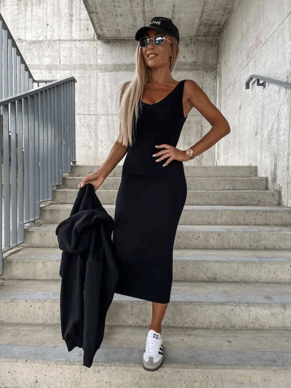 MIRELLA – GRAUES ZWEITEILER-SET AUS BAUMWOLLE MIT OFF-SHOULDER-SWEATER