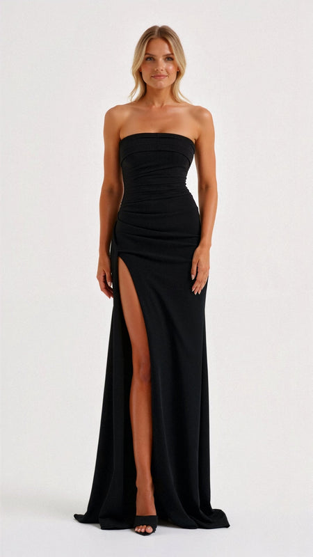 LYNN | SCHWARZES TUBE-ABENDKLEID MIT SCHLITZ