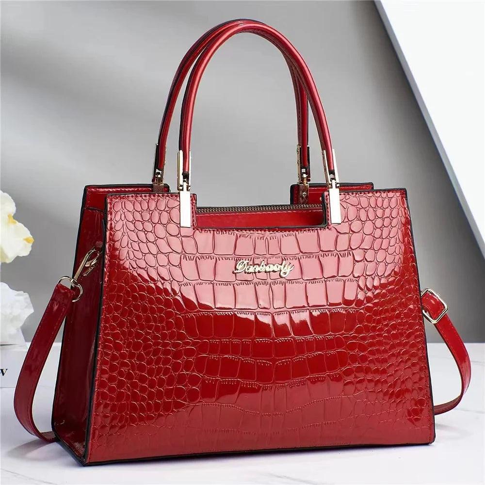 Damen Handtasche Schwarz Einheitsgröße Kunstleder mit Krokodilleder-Optik-4