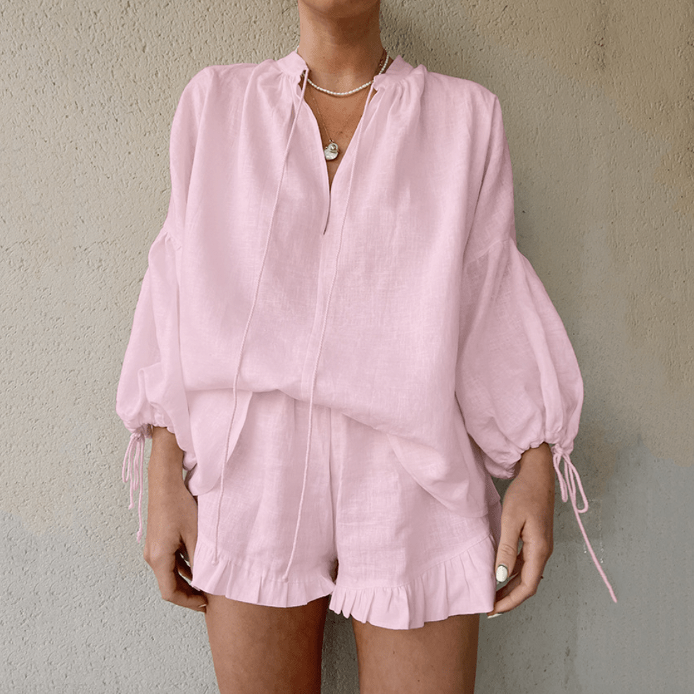 ROMANA – ZWEITEILER MIT BLUSE & SHORTS IN LEICHTER BAUMWOLL-OPTIK