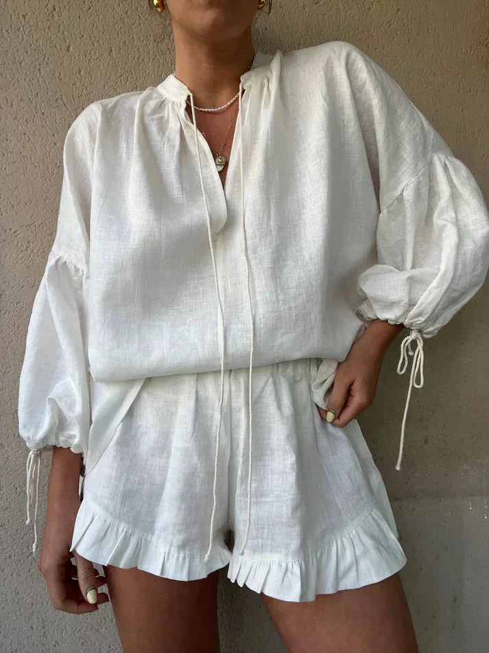 ROMANA – ZWEITEILER MIT BLUSE & SHORTS IN LEICHTER BAUMWOLL-OPTIK