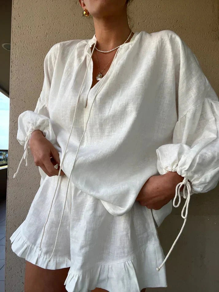ROMANA – ZWEITEILER MIT BLUSE & SHORTS IN LEICHTER BAUMWOLL-OPTIK