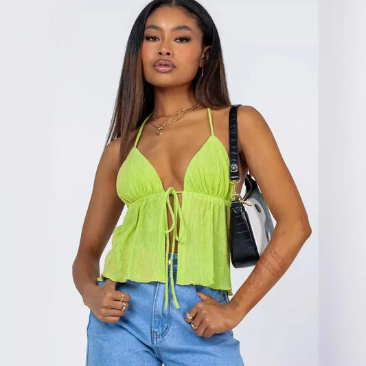 2023 Frühlings Sommer Neue Frauenkleidung sexy Kordelkordel Tank Top European American Style Polyester Fasertank Top 1
