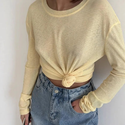 MIRABEL CROPPED LONGSLEEVE MIT KNOTENDETAIL AUS BAUMWOLLE