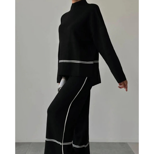 CAMILLE – ZWEITEILIGES STRICKSET IN SCHWARZ MIT KONTRASTDETAILS