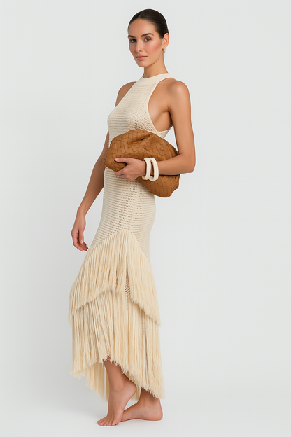ELINA MAXIKLEID – ELEGANTES DAMEN MAXIKLEID IN WEISS MIT HÄKELOPTIK PERFEKT FÜR DEN SOMMER