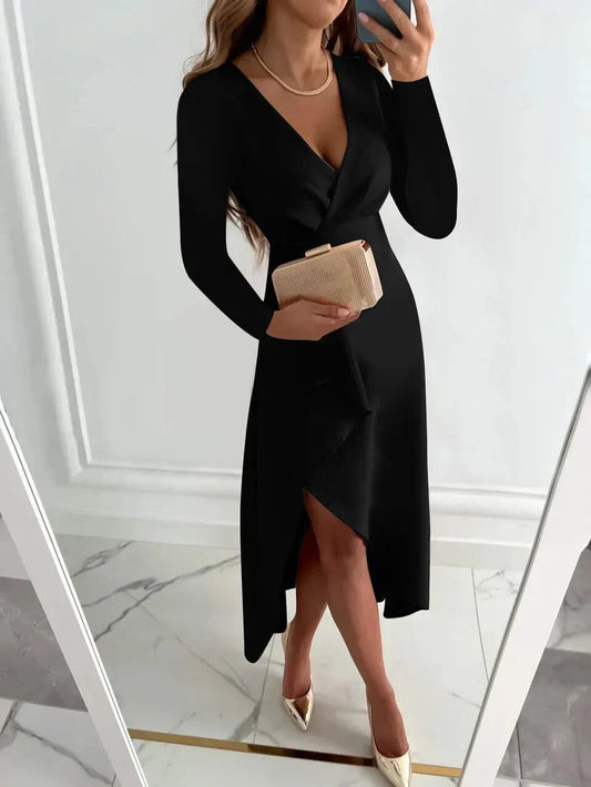 ELVIRA KLEID – ELEGANTES FIGURBETONTES LANGARMKLEID MIT SCHLITZ FÜR DAMEN