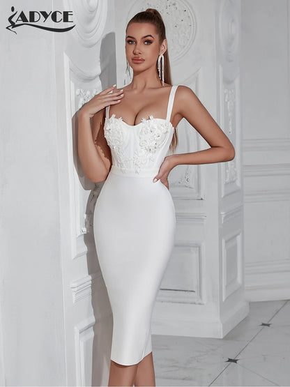 Adyce 2024 Neue Sommer Spaghetti -Straße Verbandskleid für Frauen sexy ärmellose Abendstickte Nachtpartykleider Vestidos 3